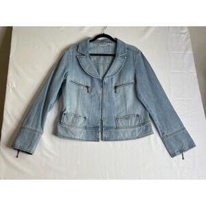 Y2K Jeanology‎ Womens 18 Full Zip Denim Jacket Patch Pockets Retro Funky Preppy